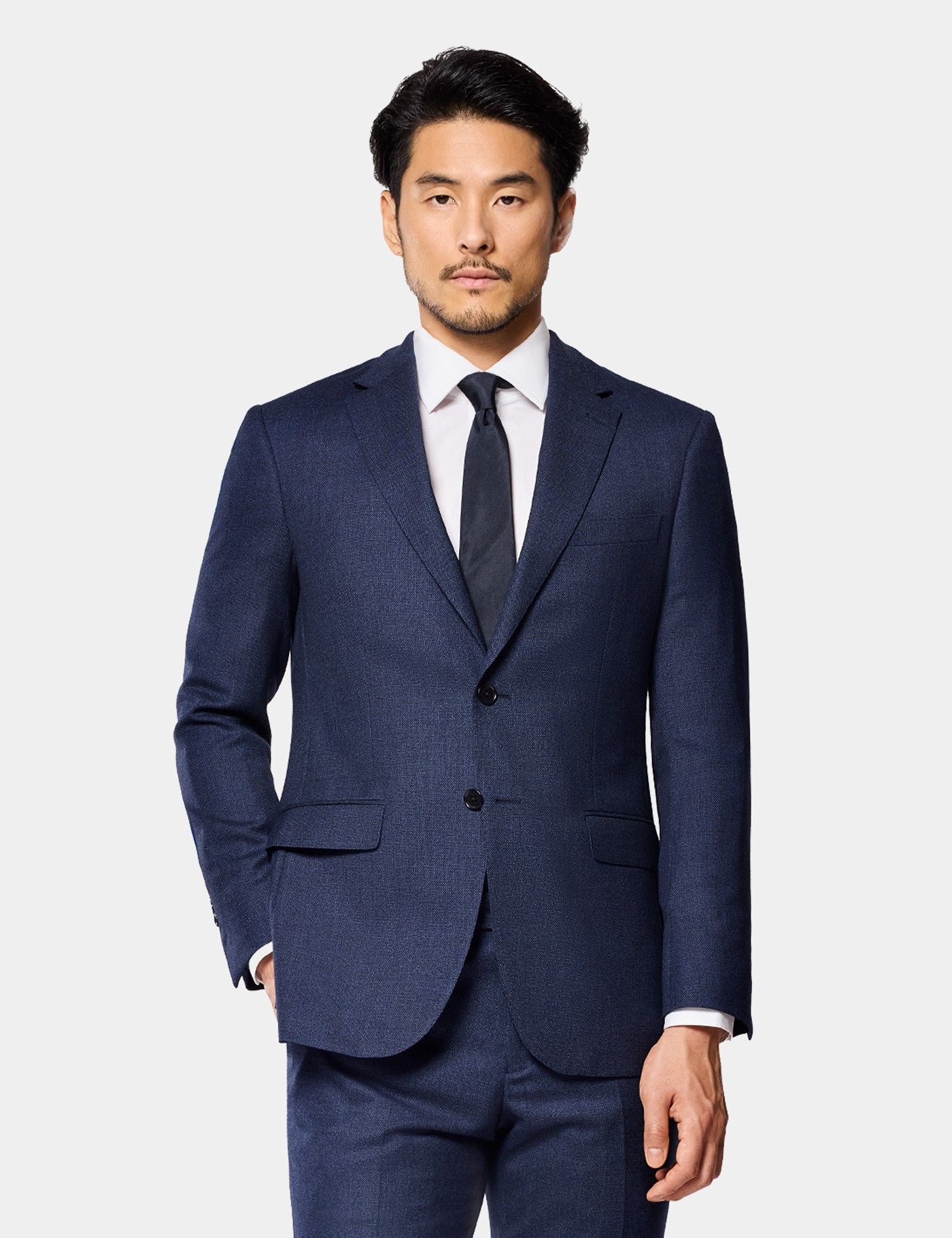 & Slim Fit Dark Blue Birdseye Suit One