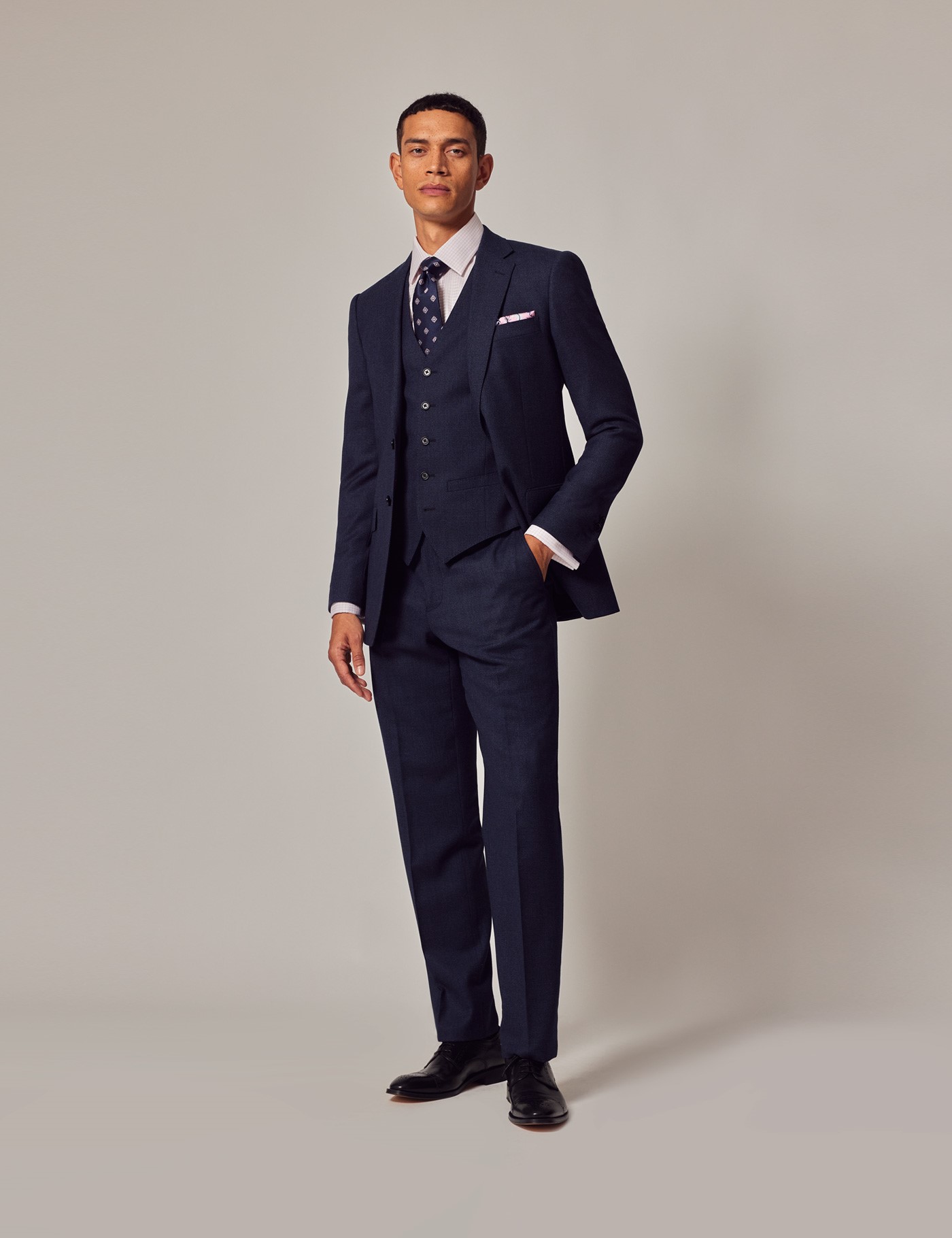 Men's Dark Blue Birdseye Semi Plain 3 Piece Slim Fit Suit | Hawes & Curtis