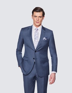 Men's Mid Blue Sharkskin Slim Fit Suit Jacket