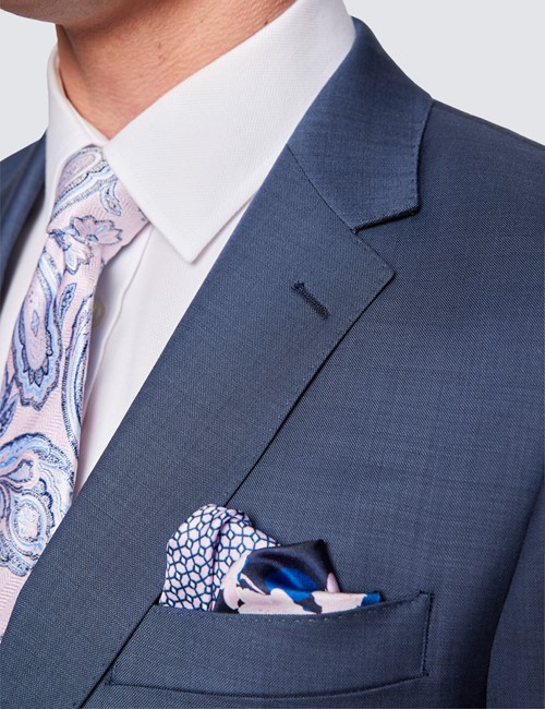 Men's Mid Blue Sharkskin Slim Fit 3 Piece Suit | Hawes & Curtis