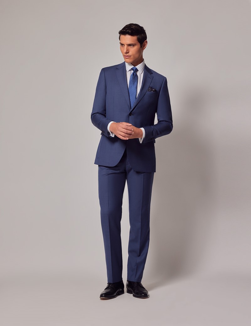 Men's Mid Blue Sharkskin Slim Fit Suit Jacket | Hawes & Curtis