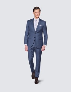 Men's Mid Blue Sharkskin Slim Fit 3 Piece Suit 