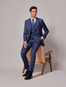 Men's Mid Blue Sharkskin Slim Fit 3 Piece Suit | Hawes & Curtis