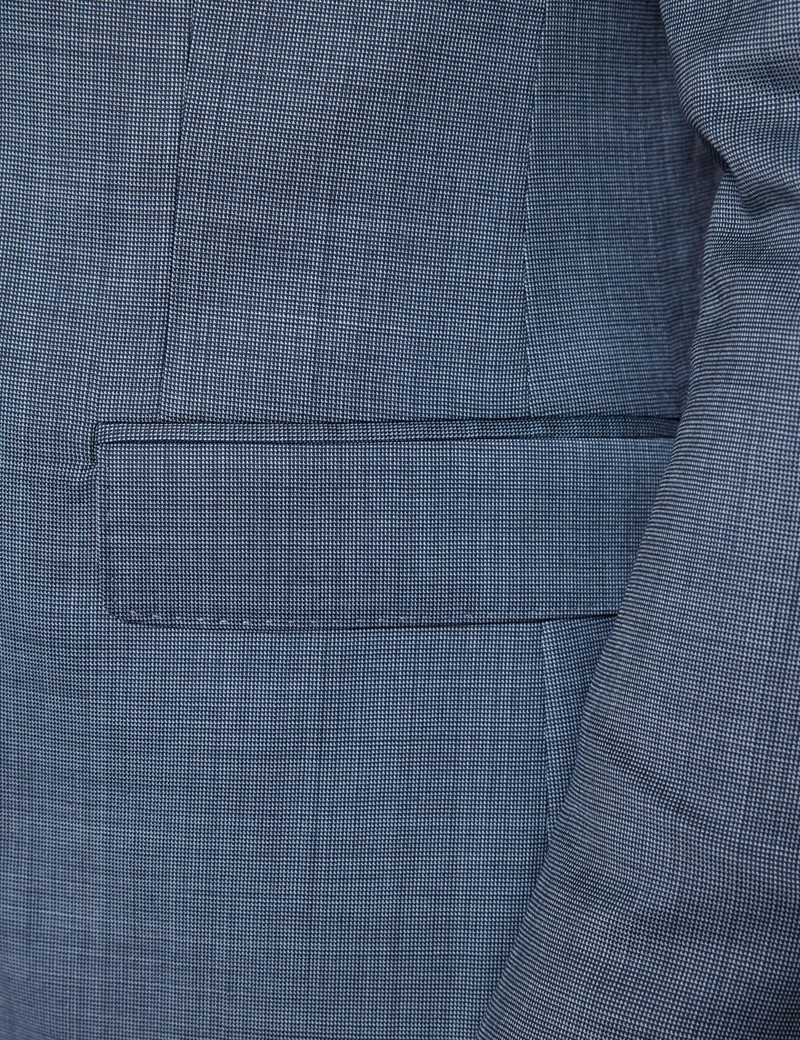 Dreiteiler Anzug – Slim Fit – 100s Wolle – 2-Knopf Einreiher – hellblau Birdseye Struktur