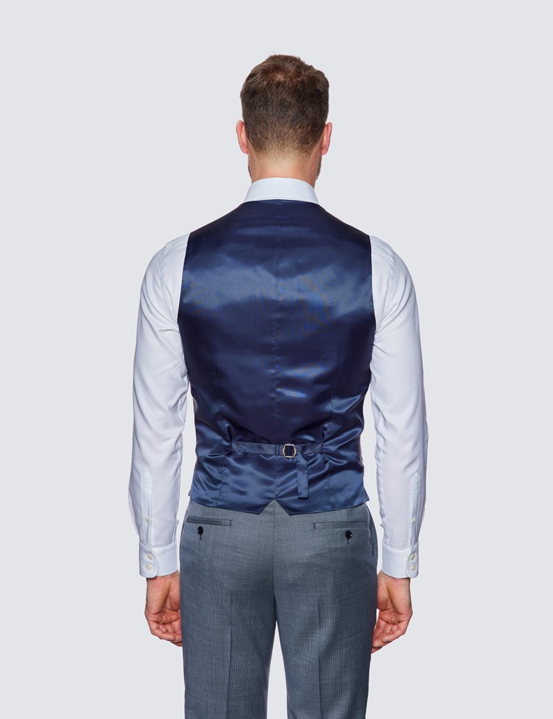 Dreiteiler Anzug – Slim Fit – 100s Wolle – 2-Knopf Einreiher – hellblau Birdseye Struktur