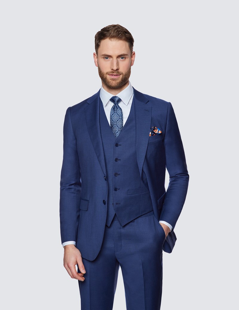 Dreiteiler Anzug – Slim Fit – 100s Wolle – 2-Knopf Einreiher – königsblau
