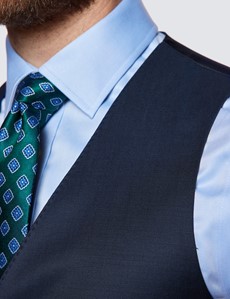 Dreiteiler Anzug – Slim Fit – 100s Wolle – 2-Knopf Einreiher – dunkelblau Sharkskin-Webung