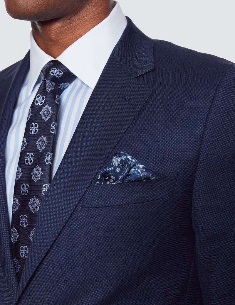 Men’s Navy Hopsack Plain 2 Piece Slim Fit Suit Hawes & Curtis