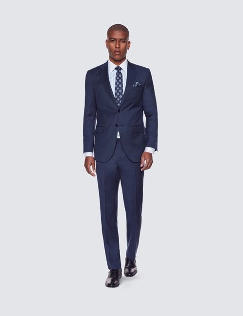 Men’s Navy Hopsack Plain 2 Piece Slim Fit Suit