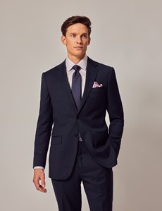 Men’s Navy Hopsack Plain 2 Piece Slim Fit Suit | Hawes & Curtis