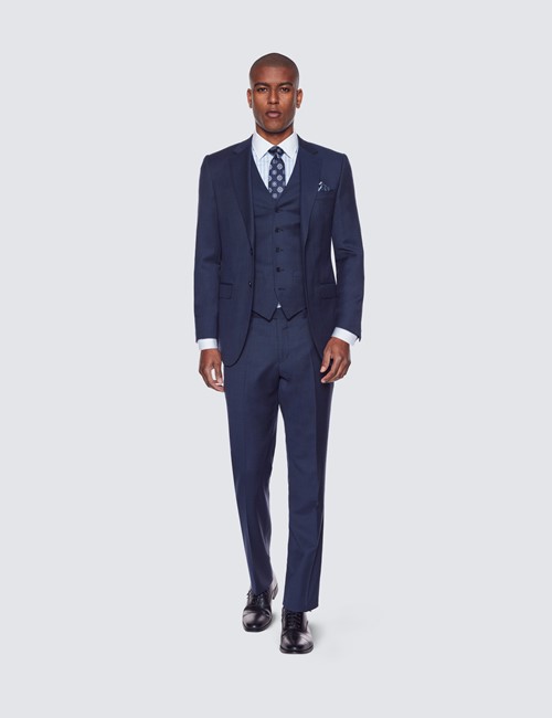 Men’s Navy Hopsack Plain 3 Piece Slim Fit Suit