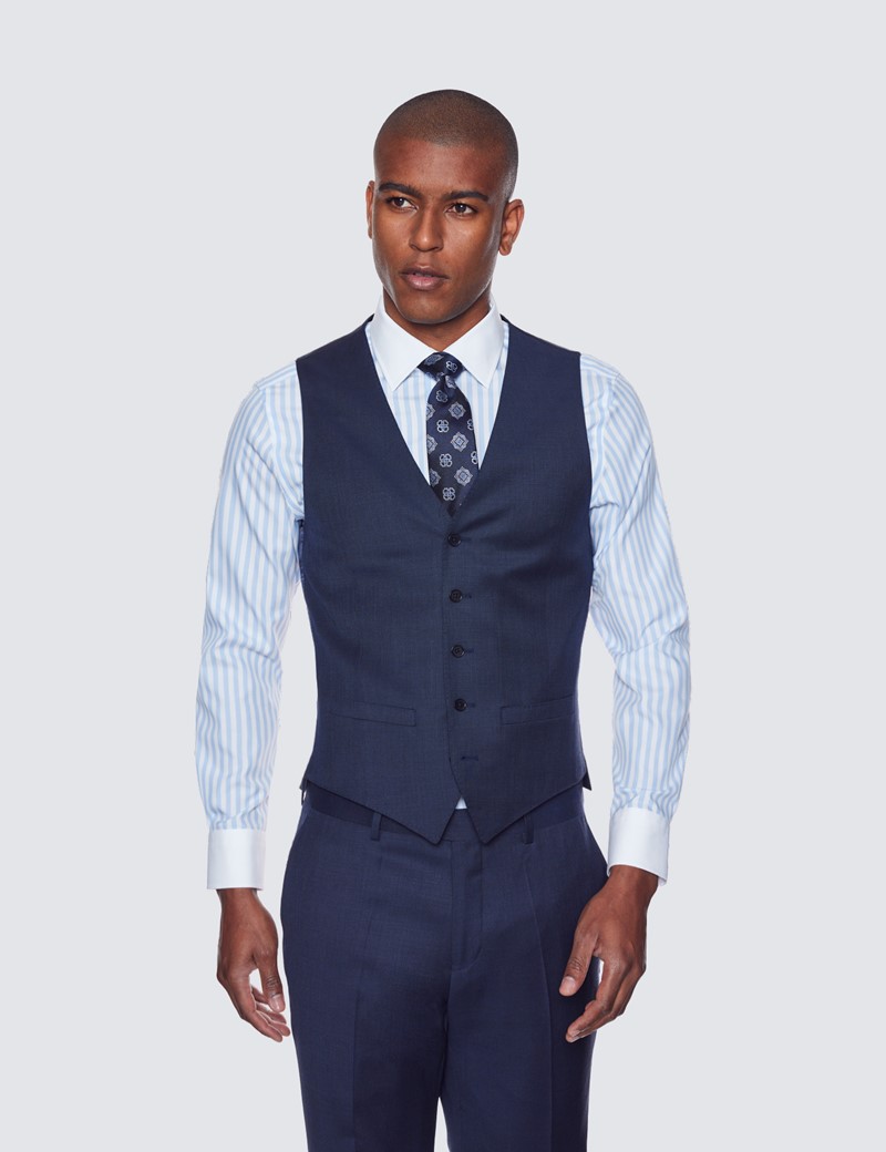Dreiteiler Anzug – Hopsack – 120s Wolle – Slim Fit – dunkelblau