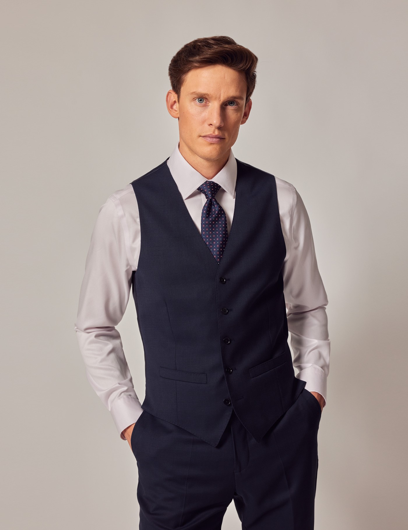 Men’s Navy Hopsack Plain 3 Piece Slim Fit Suit Hawes & Curtis