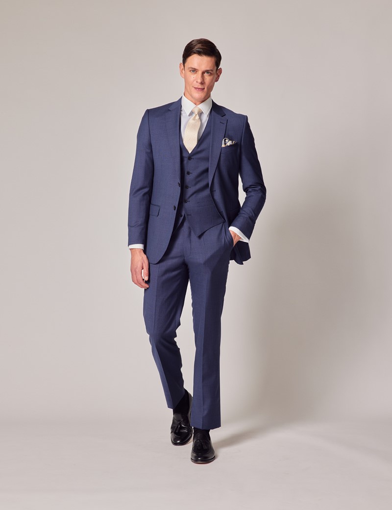 Men's Mid Blue Plain Slim Suit Jacket