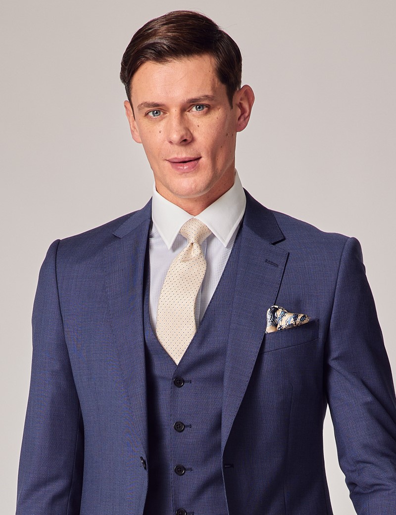 Men's Mid Blue Plain Slim Suit Jacket