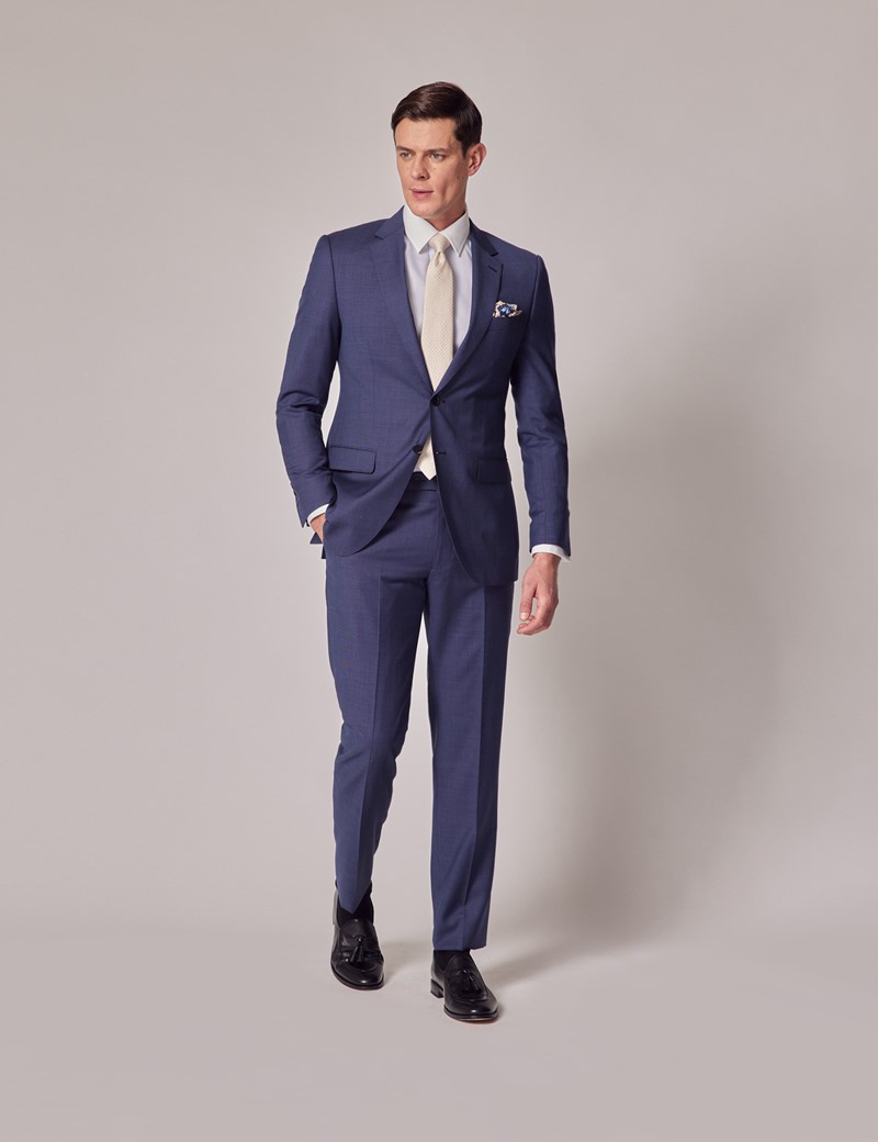 Men's Mid Blue Plain Slim 2 Piece Suit
