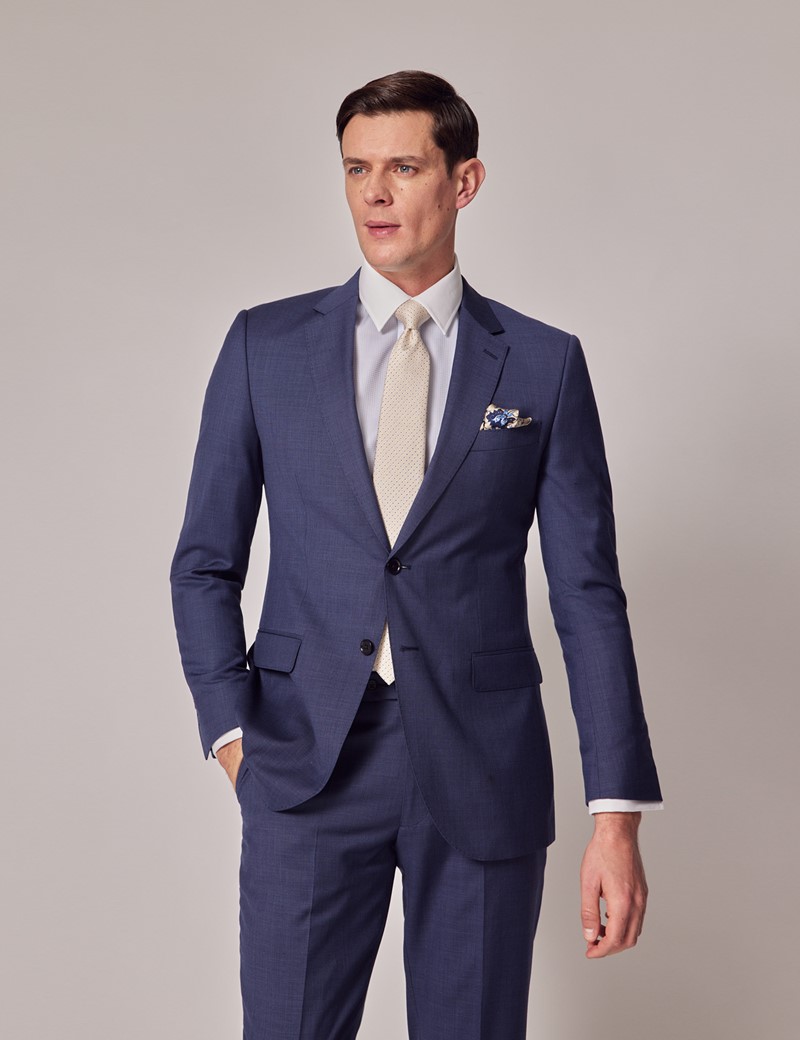 Men's Mid Blue Plain Slim 2 Piece Suit