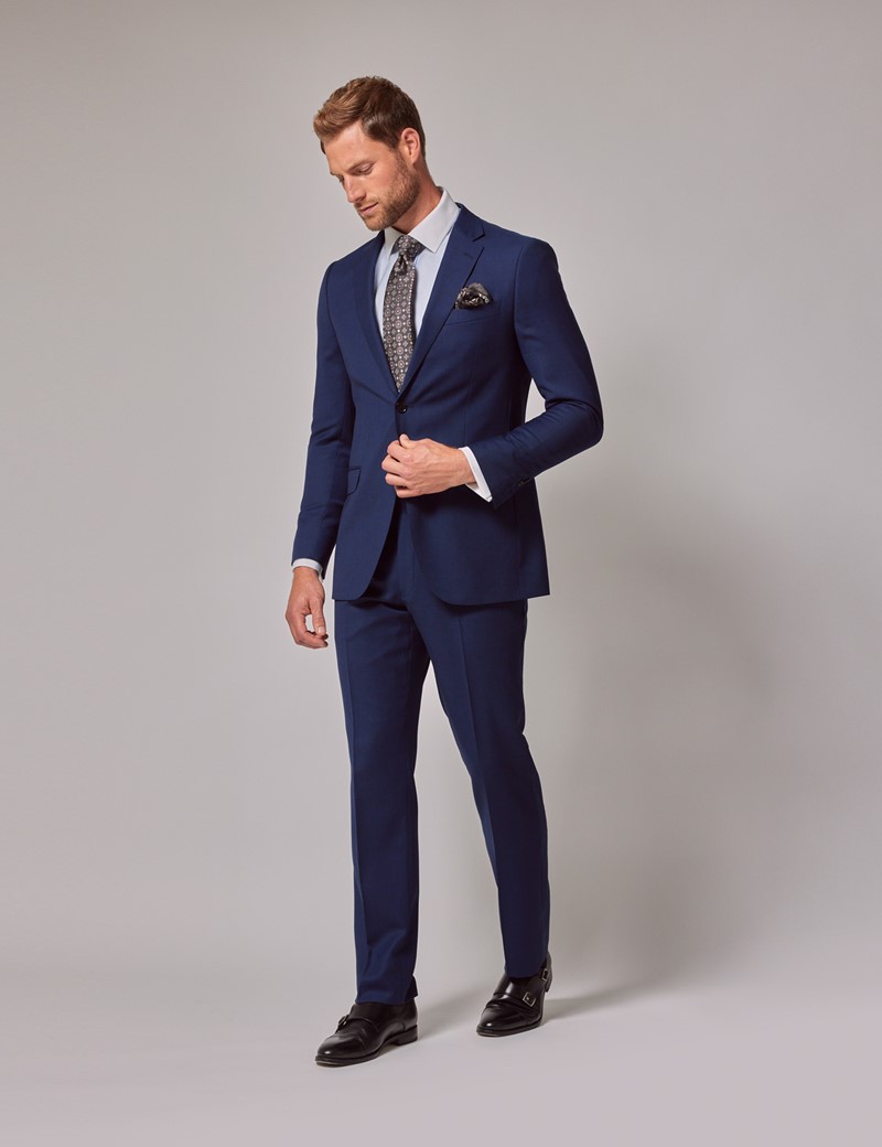 Men's Royal Blue Birdseye Plain 2 Piece Slim Suit