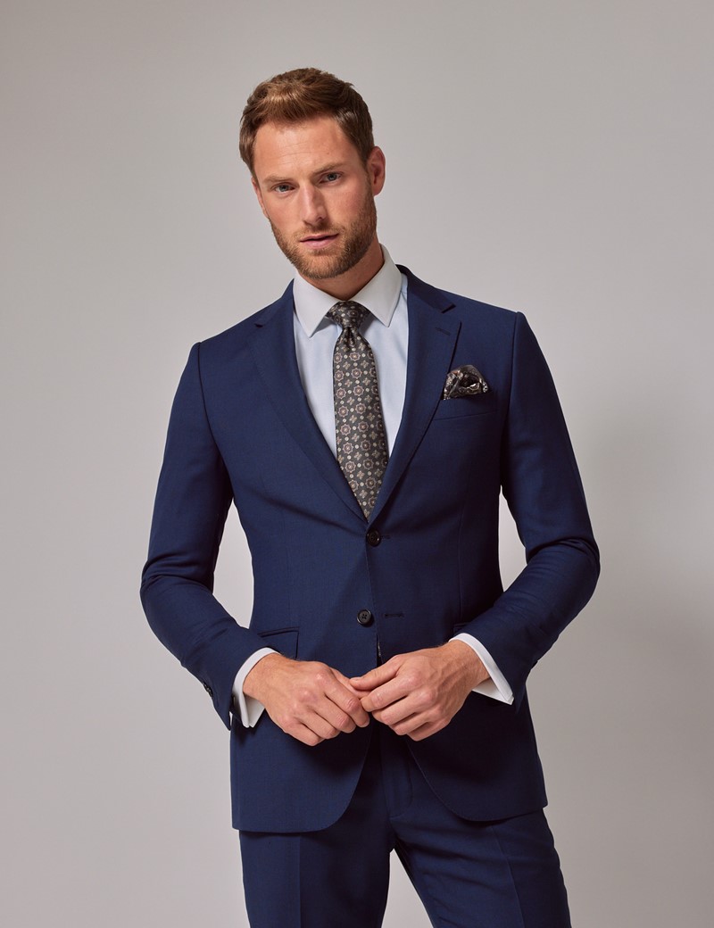 Men's Royal Blue Birdseye Plain 2 Piece Slim Suit