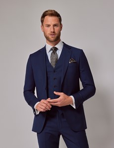 Men's Royal Blue Birdseye Plain 3 Piece Slim Fit Suit