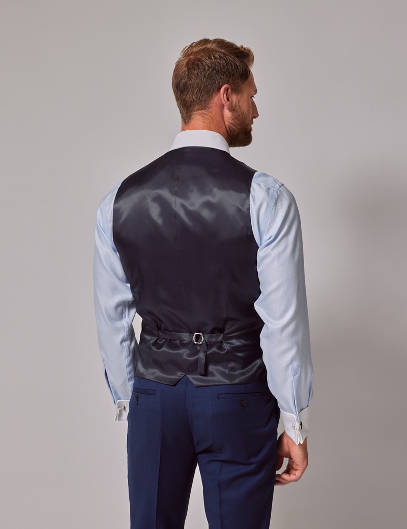 Men's Royal Blue Birdseye Plain 3 Piece Slim Fit Suit