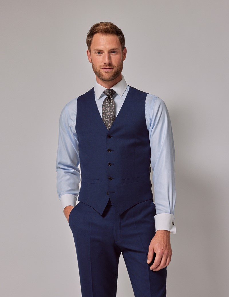 Men's Royal Blue Birdseye Plain 3 Piece Slim Fit Suit