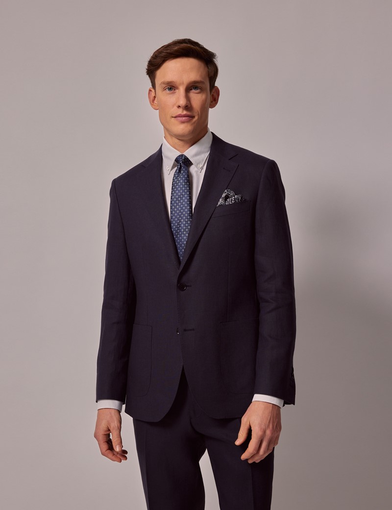 Men's Navy Linen Slim Suit | Hawes & Curtis