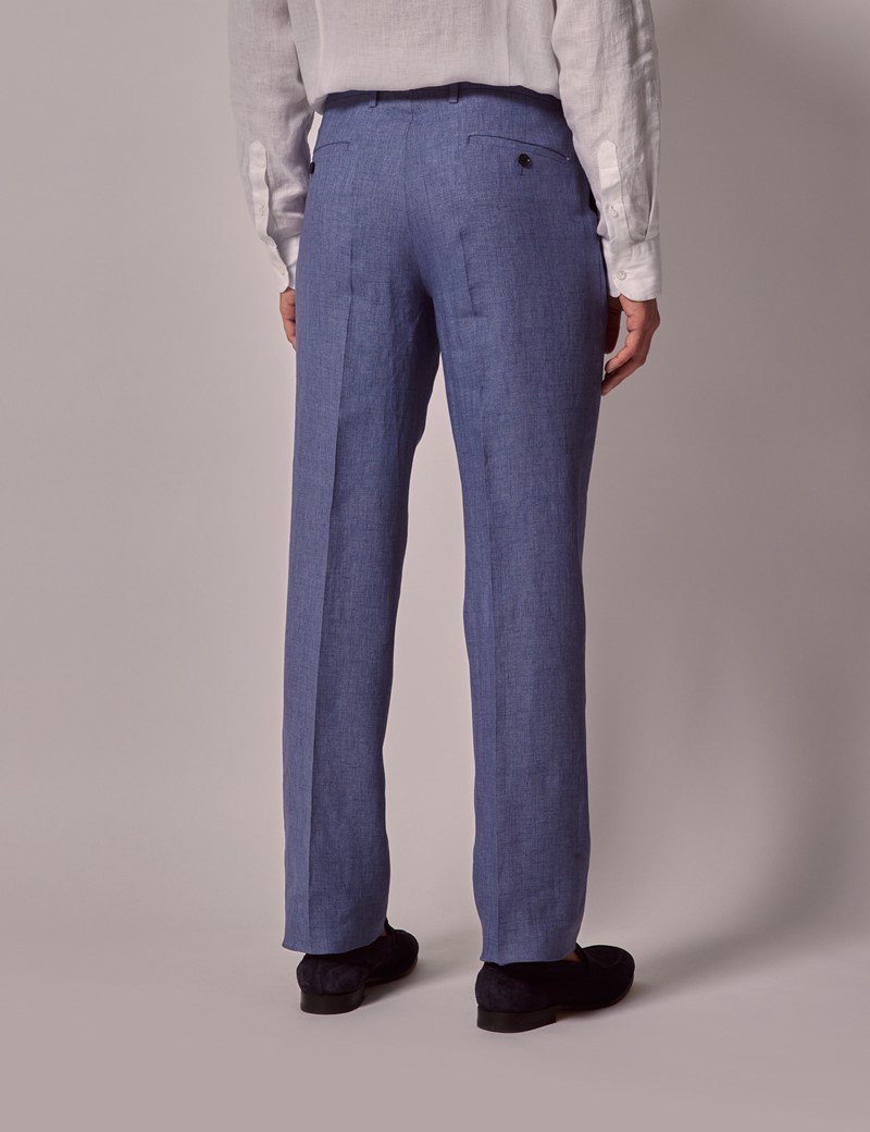 Men's Mid Blue Linen Slim Suit | Hawes & Curtis