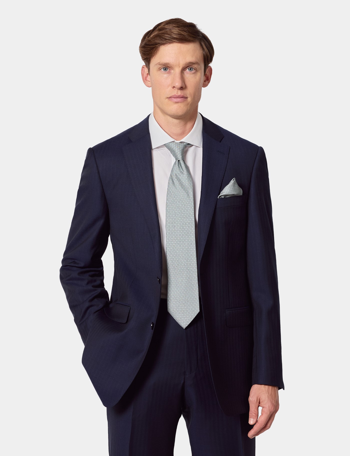 Hawes & Curtis Classic Fit Navy Herringbone Suit Jacket Size: 46 reg (EU 56)