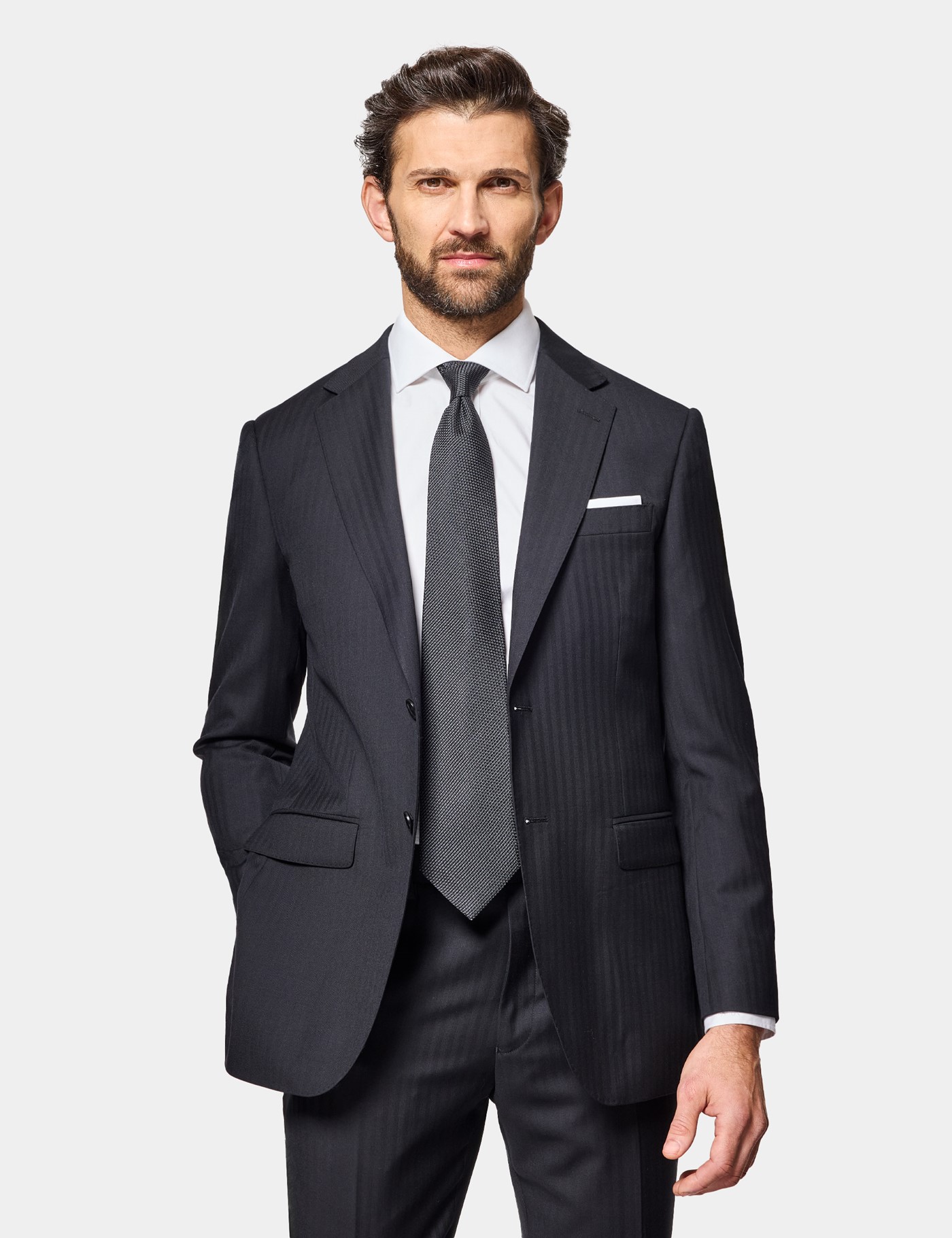 Hawes & Curtis Slim Fit Black Herringbone Suit Jacket Size: 40 short (EU 50)