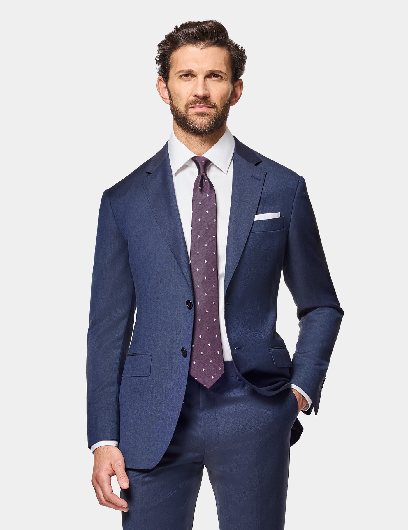 & Slim Fit Deep Sharkskin Suit One