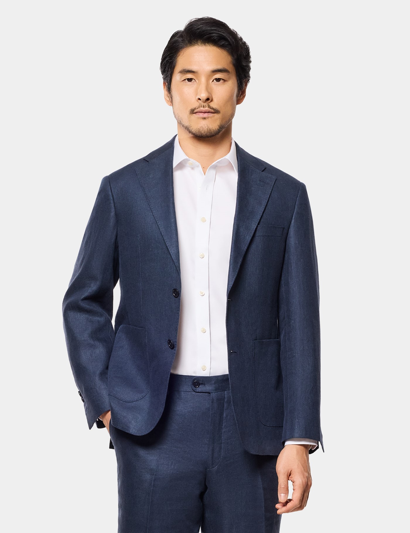Hawes & Curtis Tailored Fit Navy Linen Suit Jacket Size: 50 (EU 60)