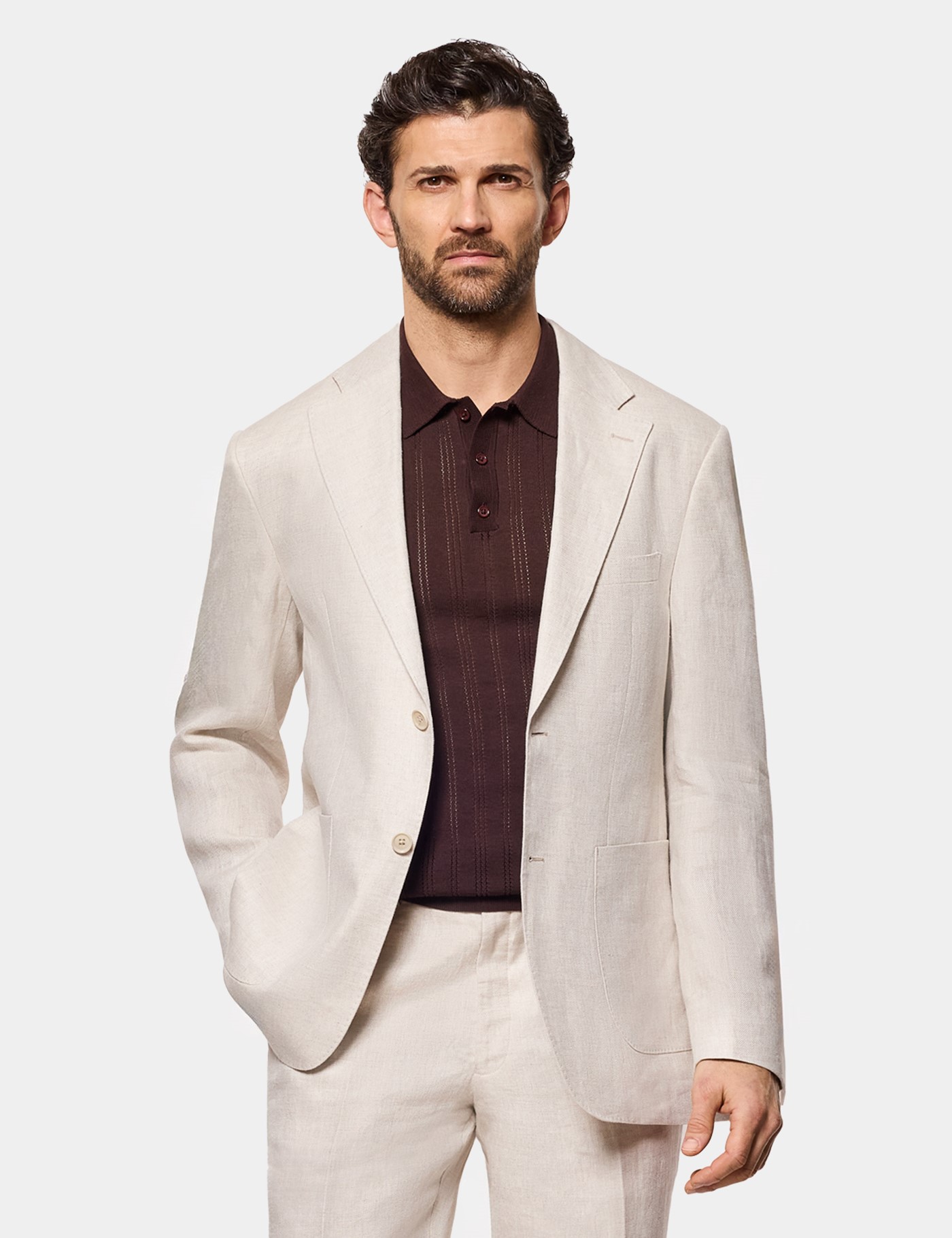 Hawes & Curtis Tailored Fit Stone Linen Suit Jacket Size: 42 reg (EU 52)