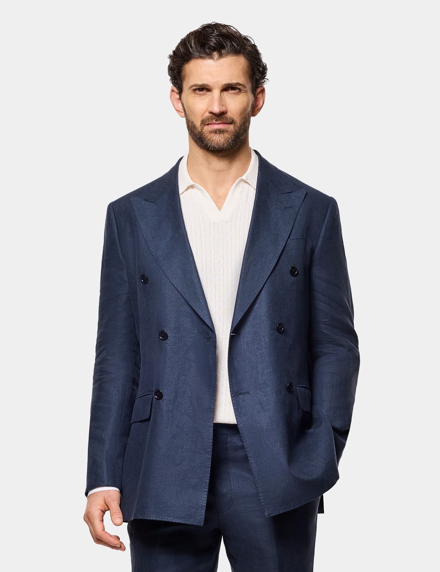Hawes & Curtis Tailored Fit Navy Linen Suit Jacket Size: 40 short (EU 50)