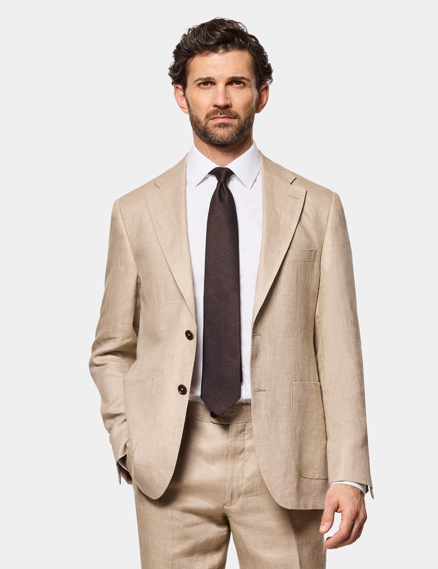Hawes & Curtis Tailored Fit Taupe Hopsack Linen Suit Size: One Size
