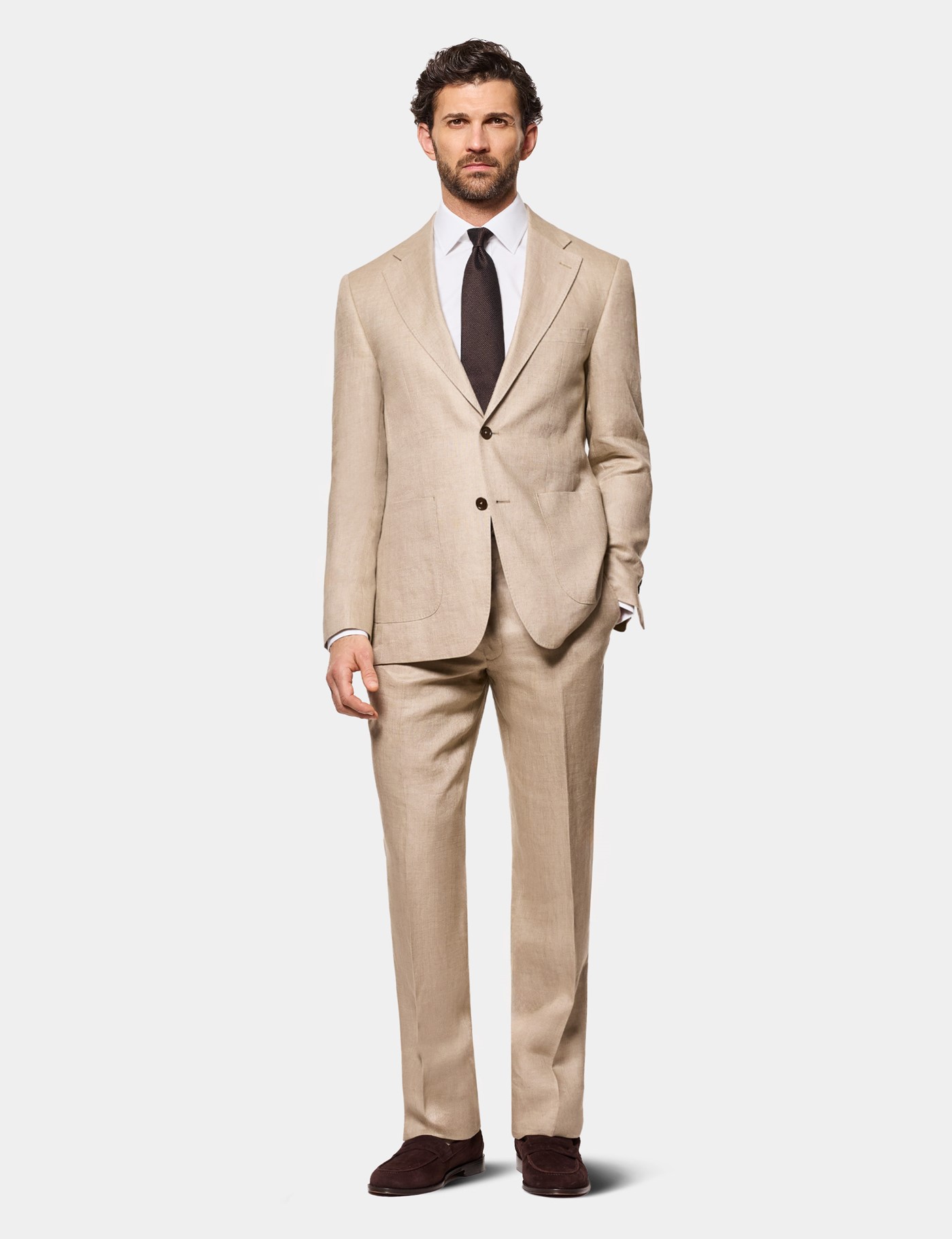 Hawes & Curtis Tailored Fit Taupe Hopsack Linen Suit Size: One Size image 2