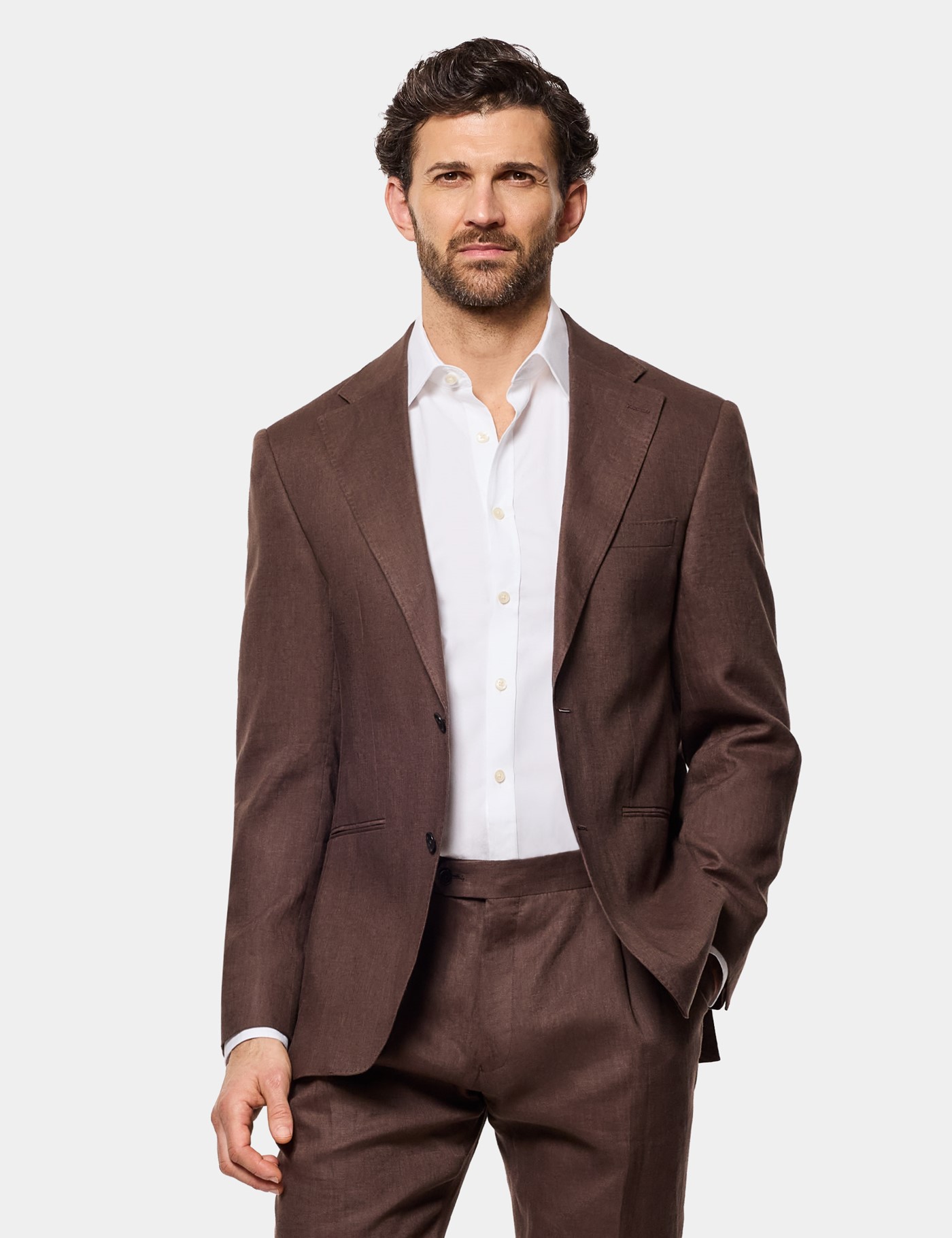 Hawes & Curtis Tailored Fit Brown Linen Suit Jacket Size: 44 reg (EU 54)