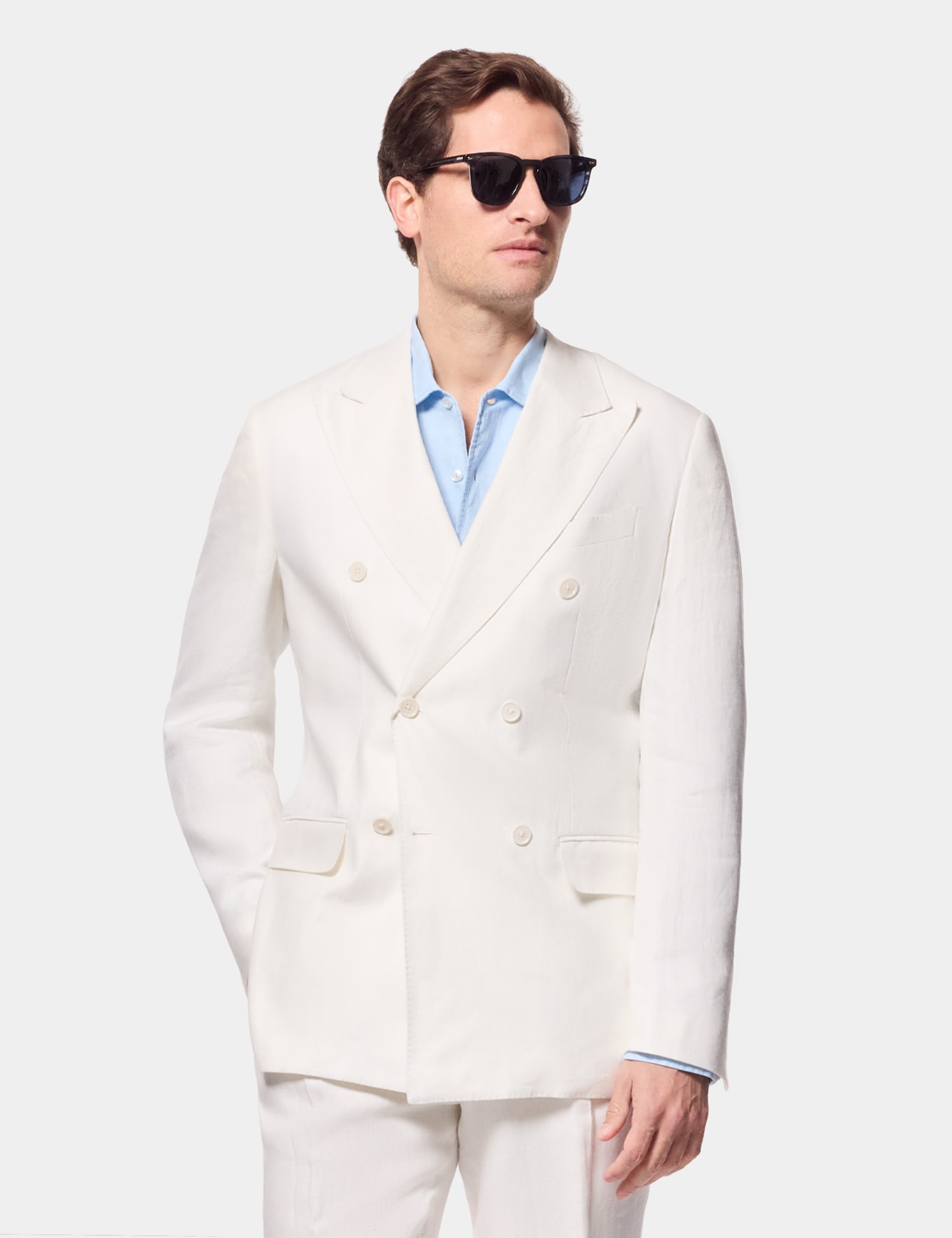 Hawes & Curtis Tailored Fit Cream White Herringbone Linen Suit Jacket Size: 40 reg (EU 50)