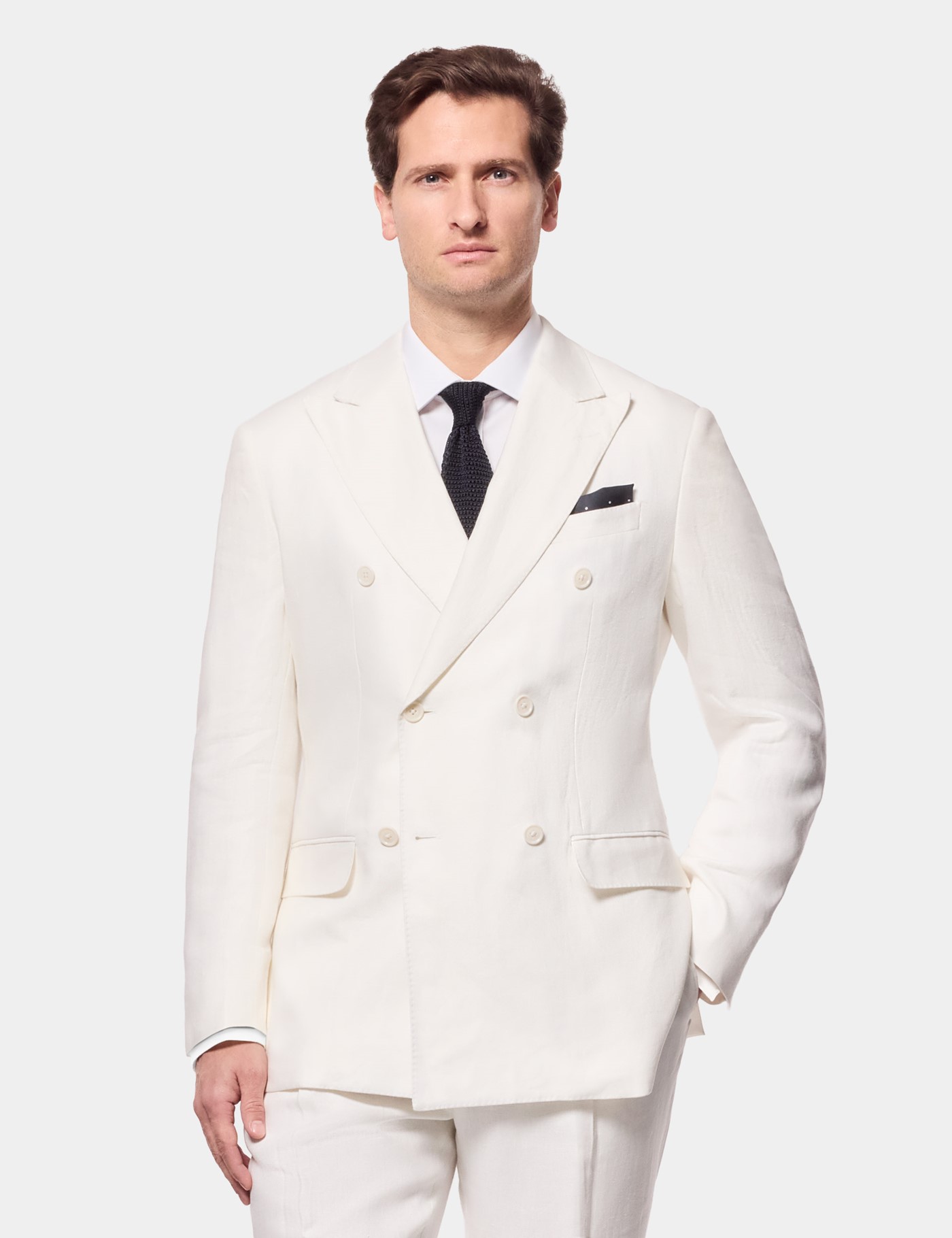 Hawes & Curtis Tailored Fit Cream White Herringbone Linen Suit Size: One Size image 3