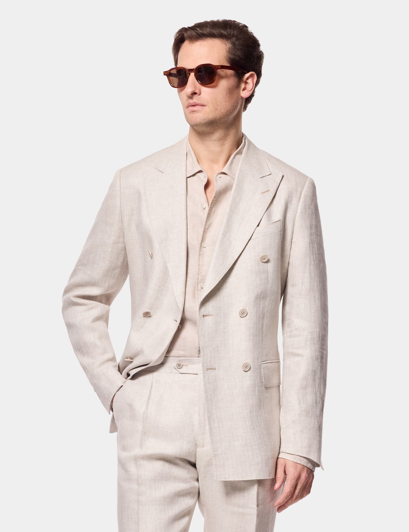 Hawes & Curtis Tailored Fit Neutral Herringbone Linen Suit Size: One Size