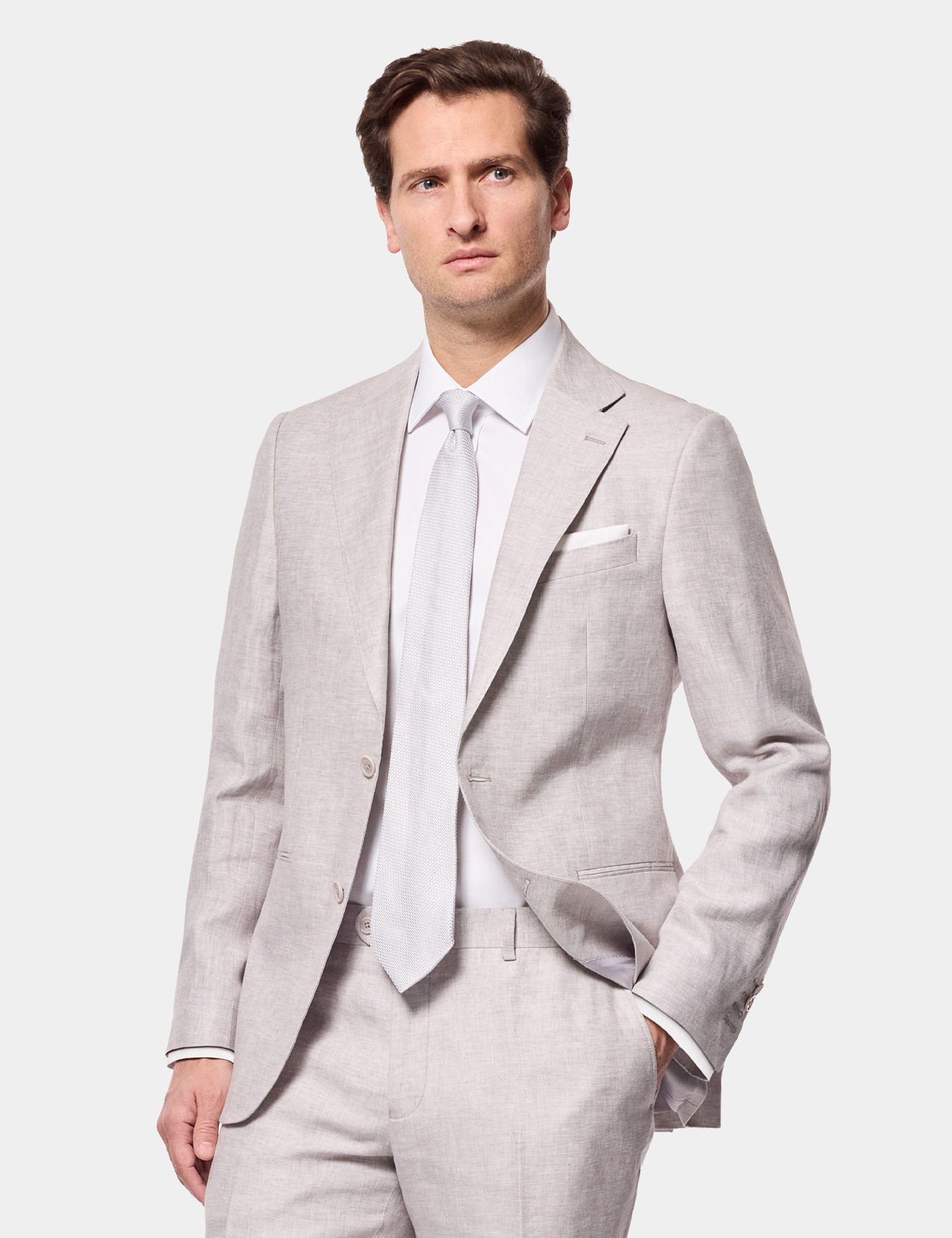 Hawes & Curtis Tailored Fit Light Grey Linen Suit Size: One Size image 3