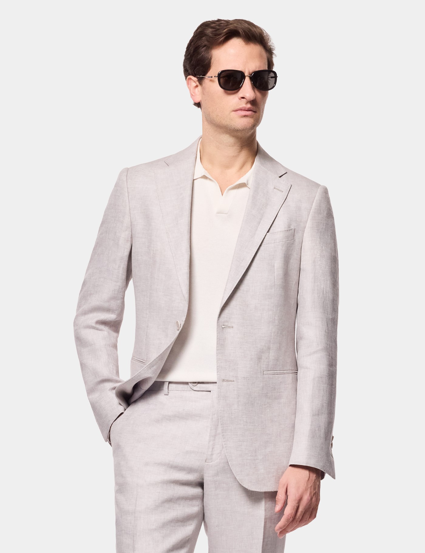Hawes & Curtis Tailored Fit Light Grey Linen Suit Size: One Size