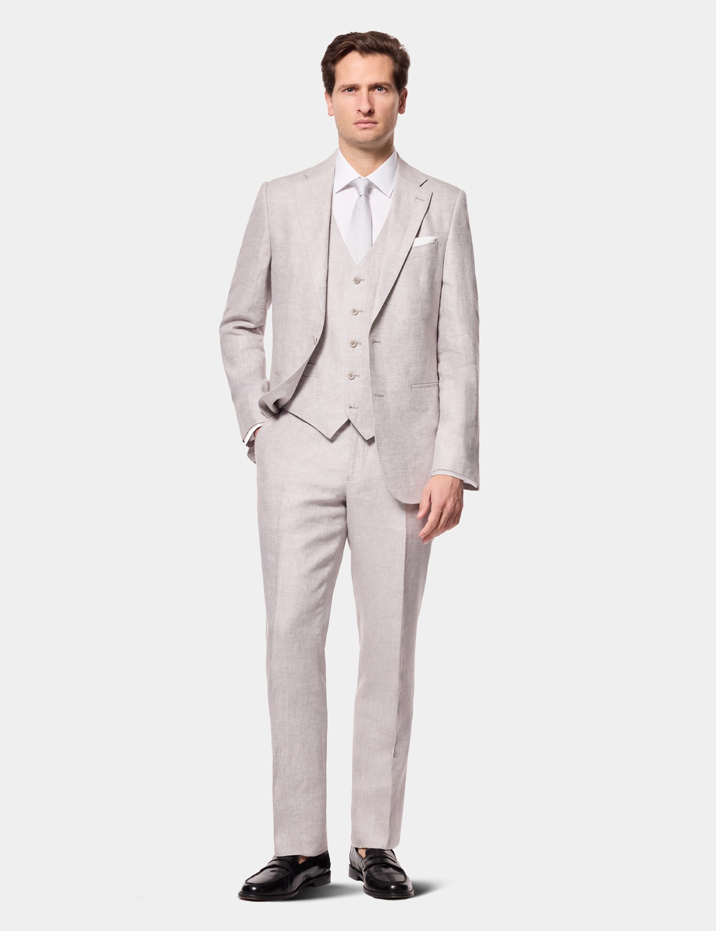 Hawes & Curtis Tailored Fit Light Grey Linen Suit Size: One Size image 2
