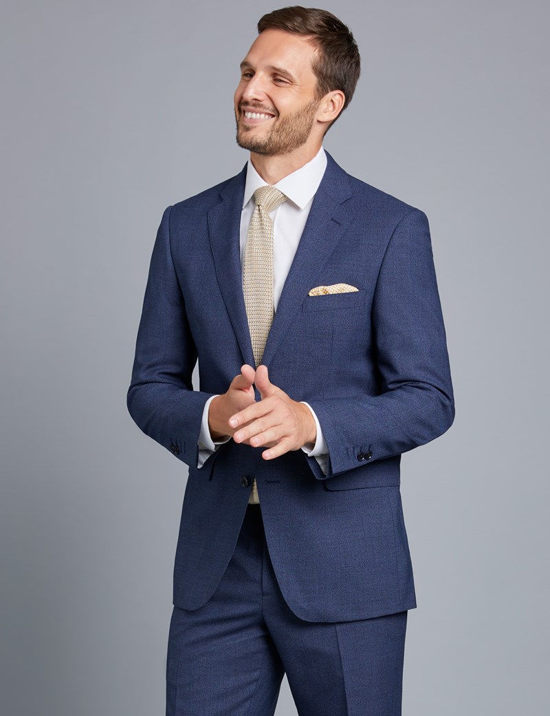 Men's Dark Blue Textured Classic Fit Suit Jacket Hawes & Curtis