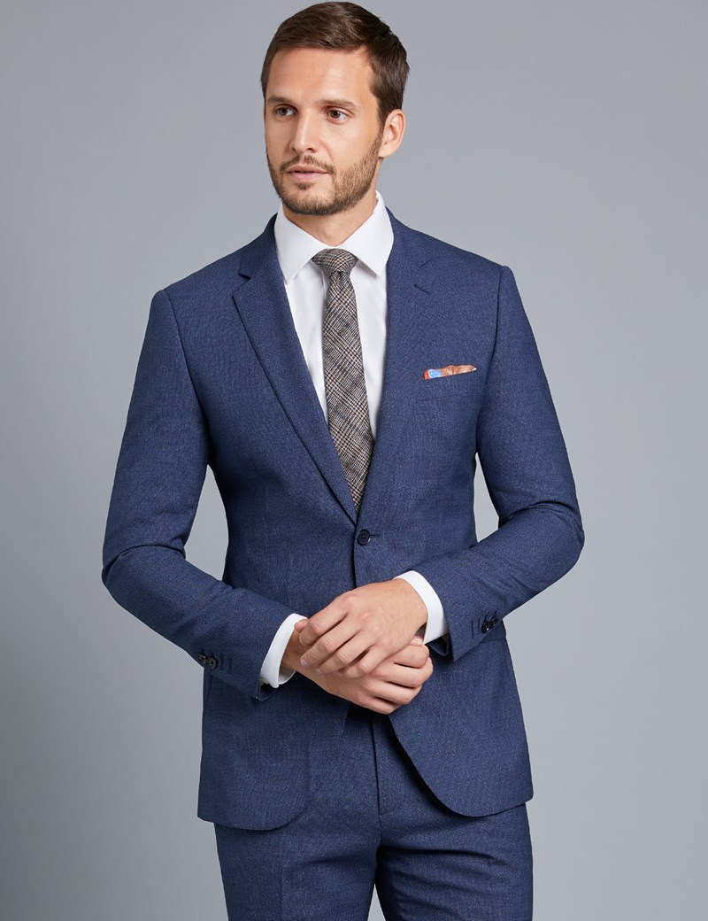 Men's Dark Blue Textured Slim Fit Suit Jacket | Hawes & Curtis