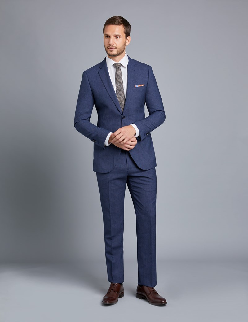 Men's Dark Blue Textured Slim Fit Suit Jacket | Hawes & Curtis