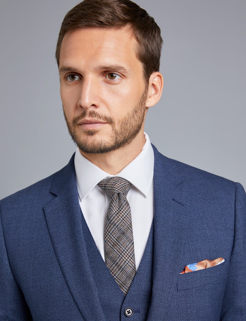 Men's Dark Blue Textured Slim Fit Suit | Hawes & Curtis