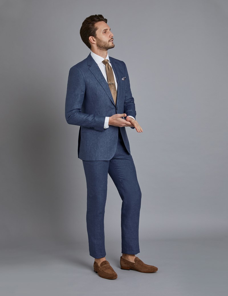 Men's Blue Linen Slim Fit Suit Jacket | Hawes & Curtis