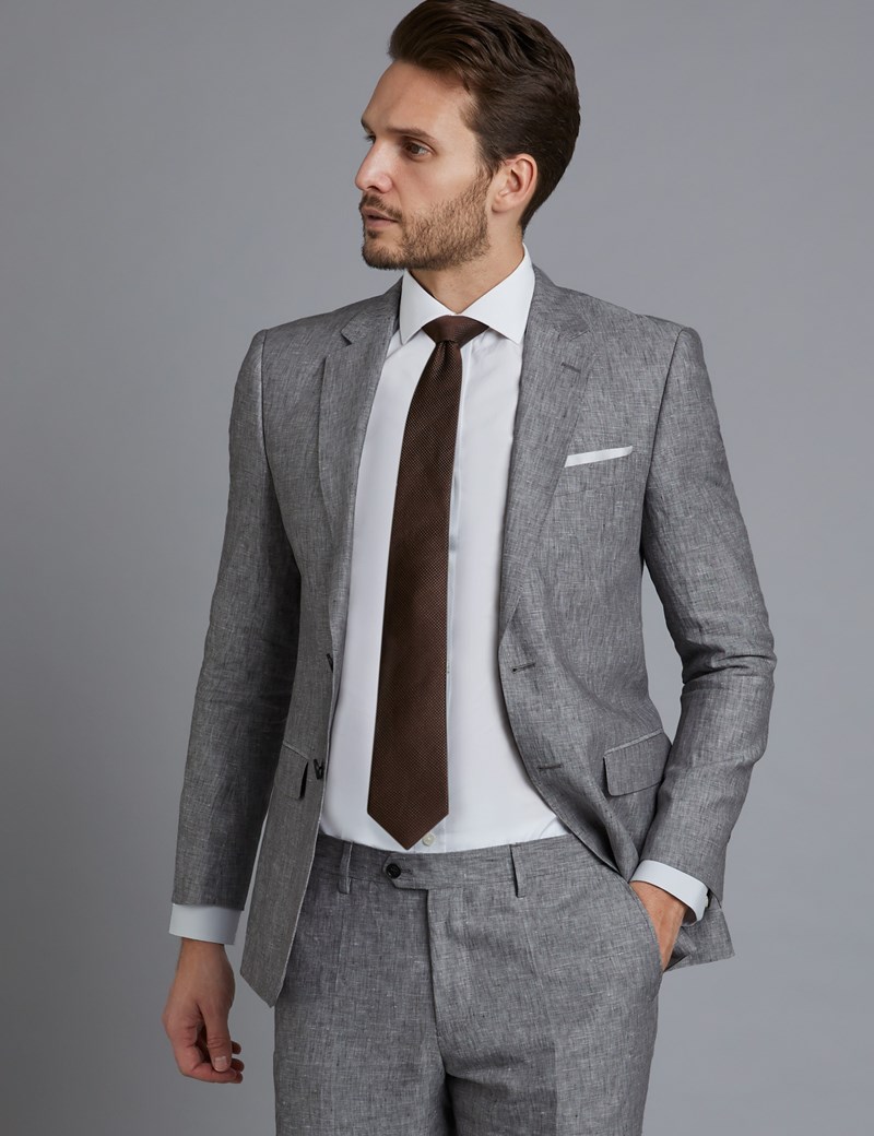 Men S Grey Linen Slim Fit Suit Hawes And Curtis