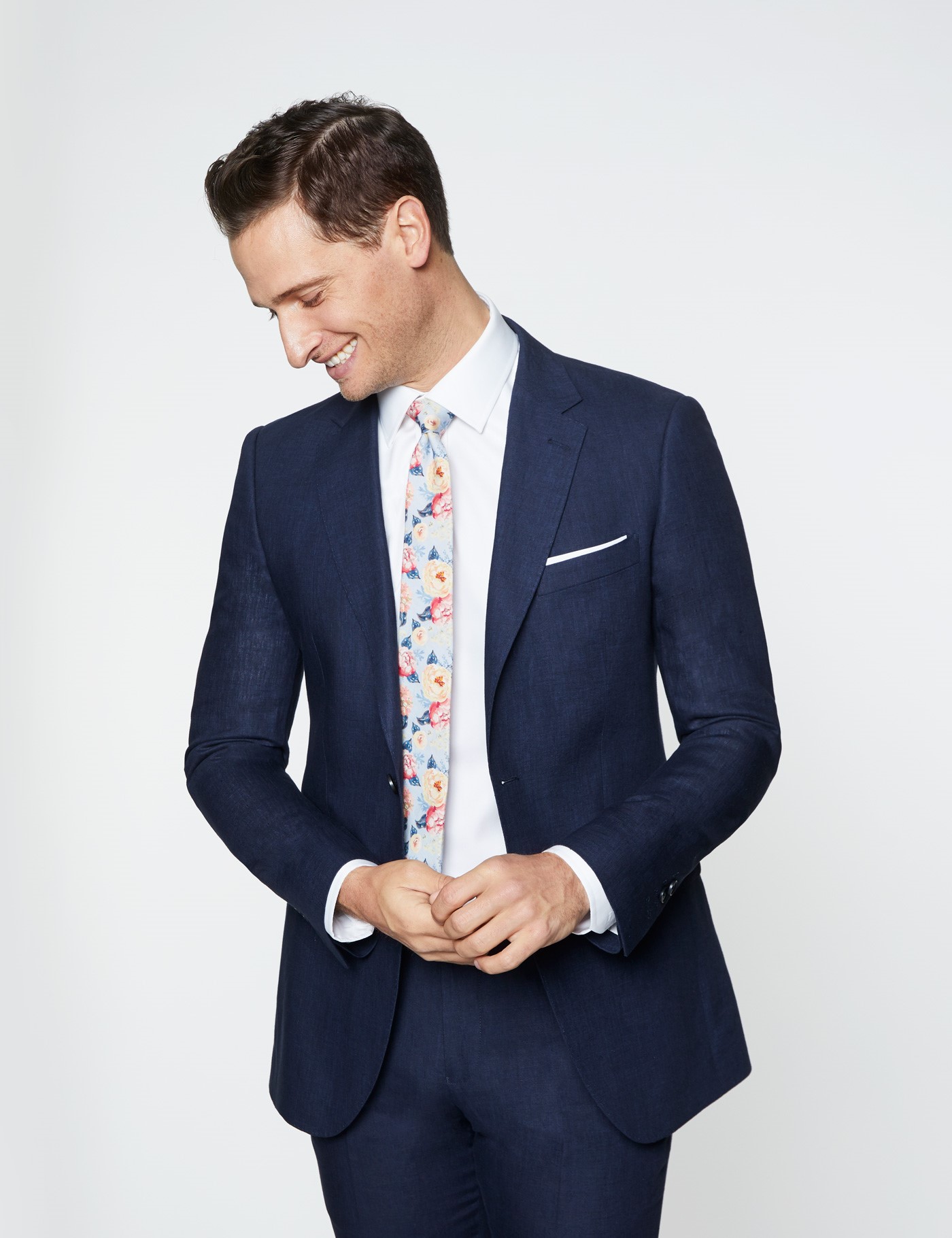 Men's Navy Linen Slim Fit Suit Jacket Hawes & Curtis